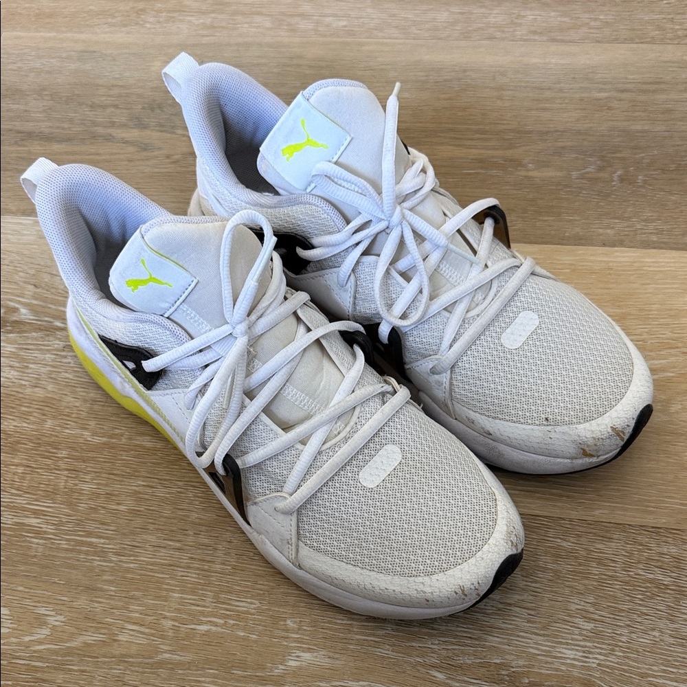 Puma White and Neon Yellow Sneakers